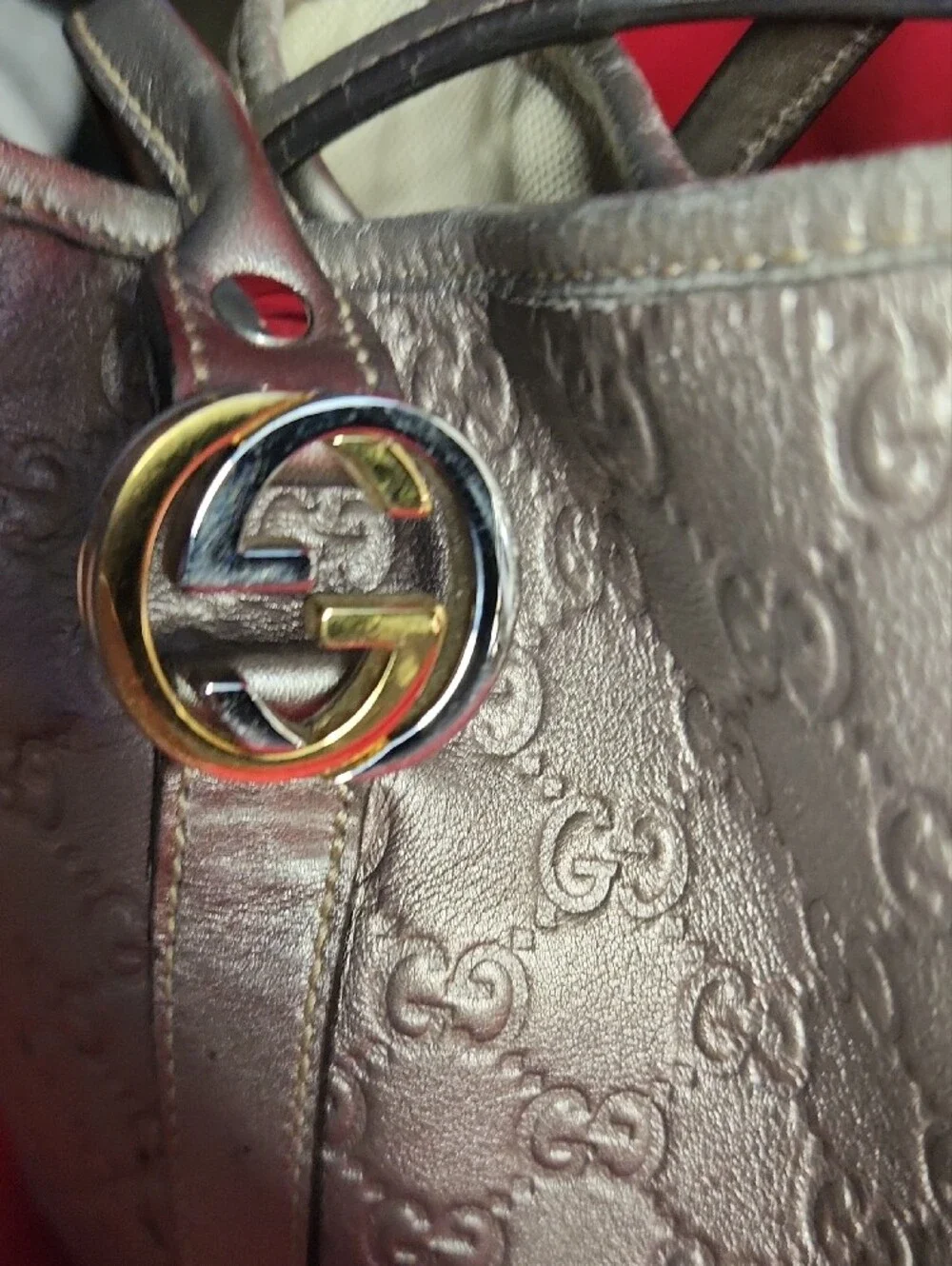 Gucci Metallic Champagne GG-Embossed Shoulder Tote with Gold Hardware